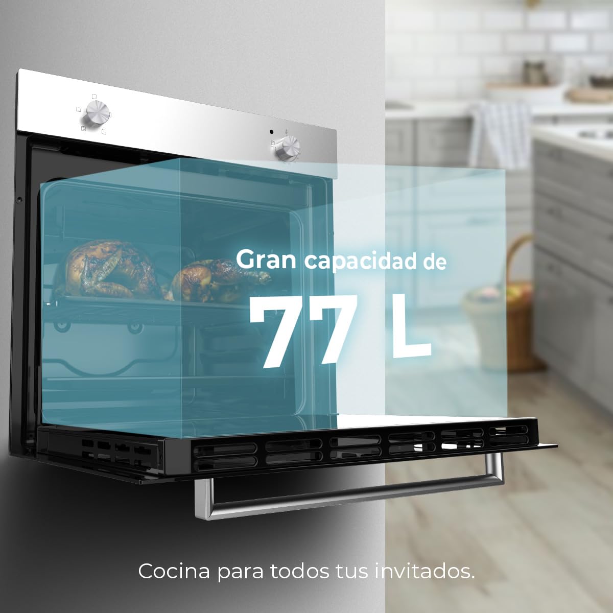 Cecotec Bolero Hexa C126000 Horno Integrable 77L, Steam Assist, EasyClean, Clase A, Inox