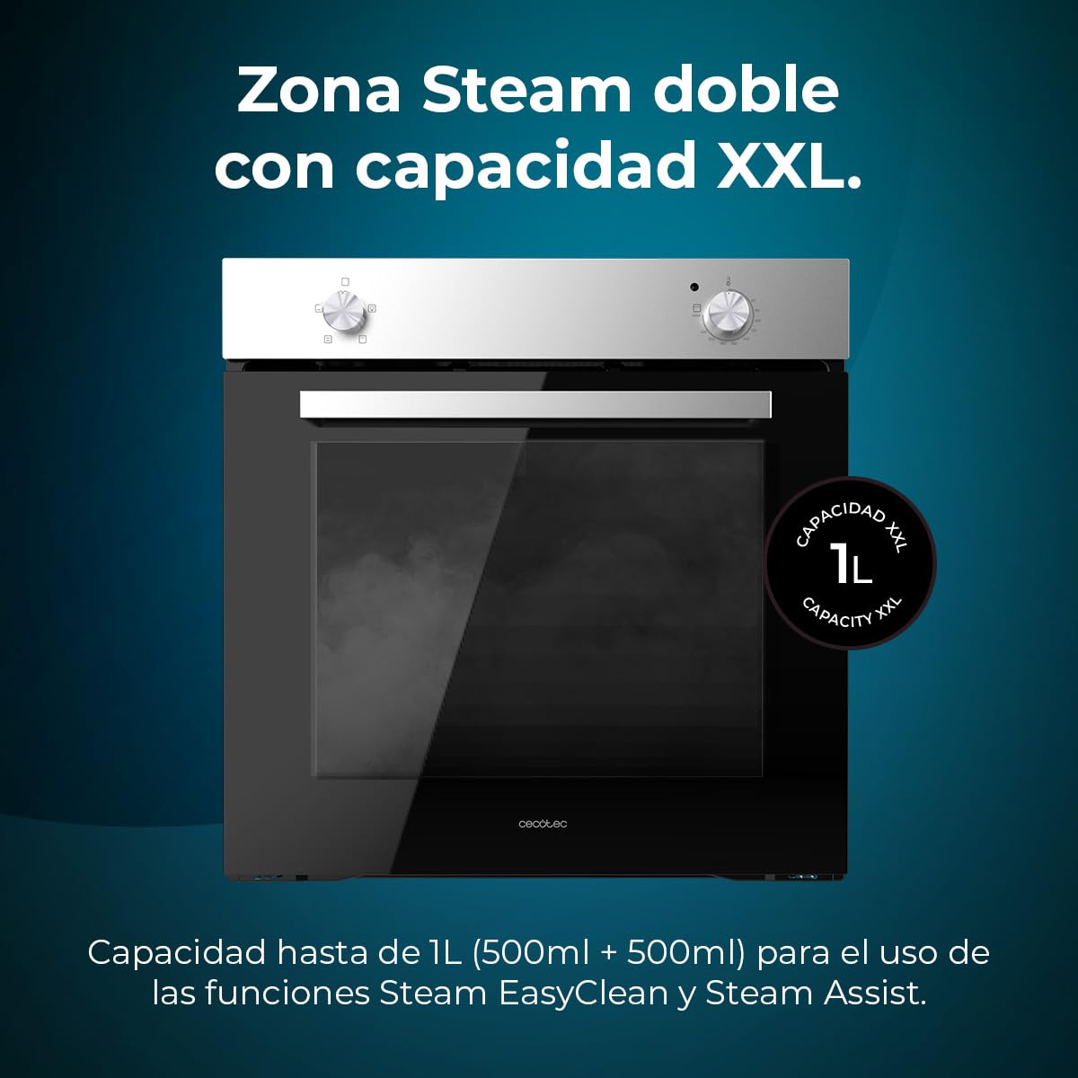 Cecotec Bolero Hexa C126000 Horno Integrable 77L, Steam Assist, EasyClean, Clase A, Inox