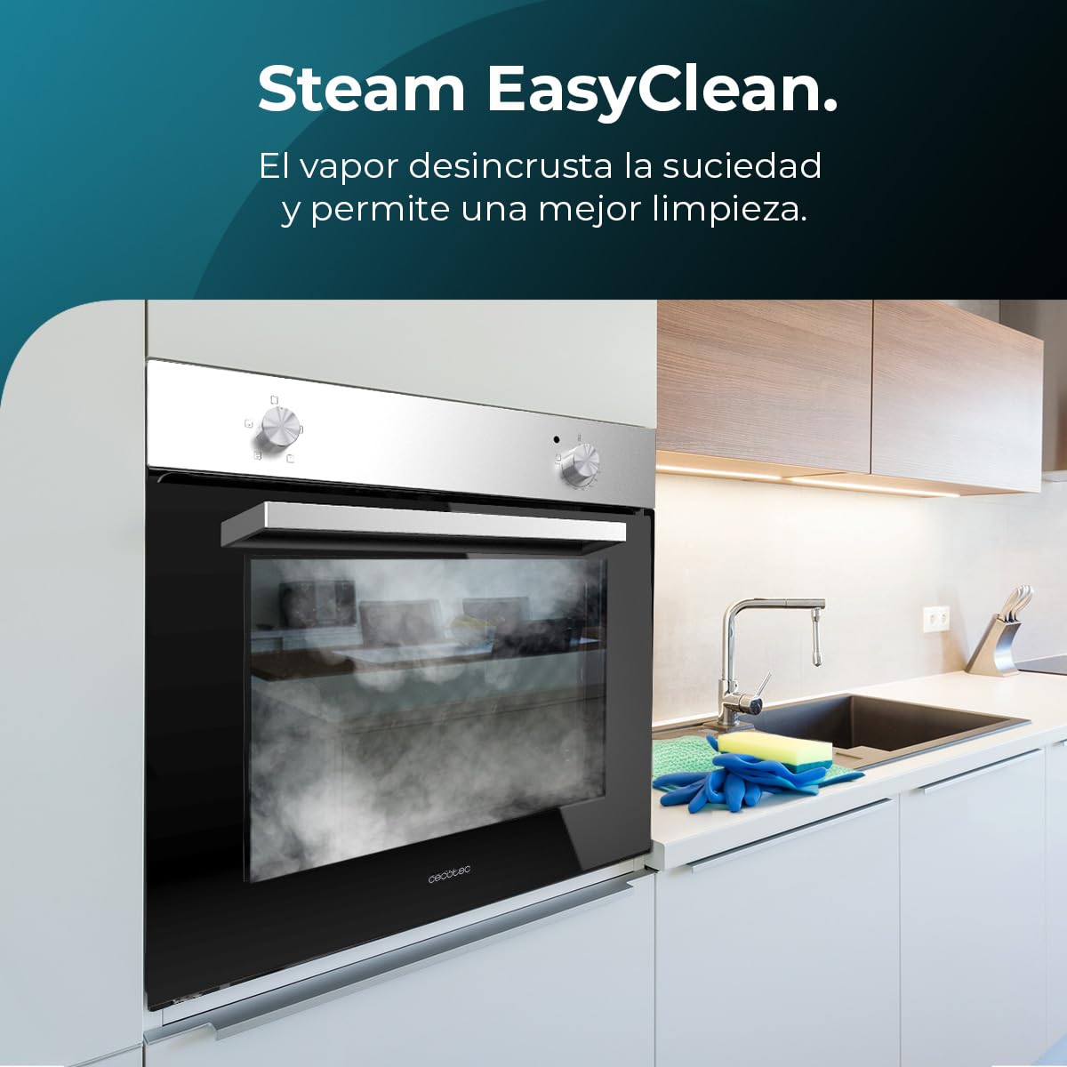 Cecotec Bolero Hexa C126000 Horno Integrable 77L, Steam Assist, EasyClean, Clase A, Inox