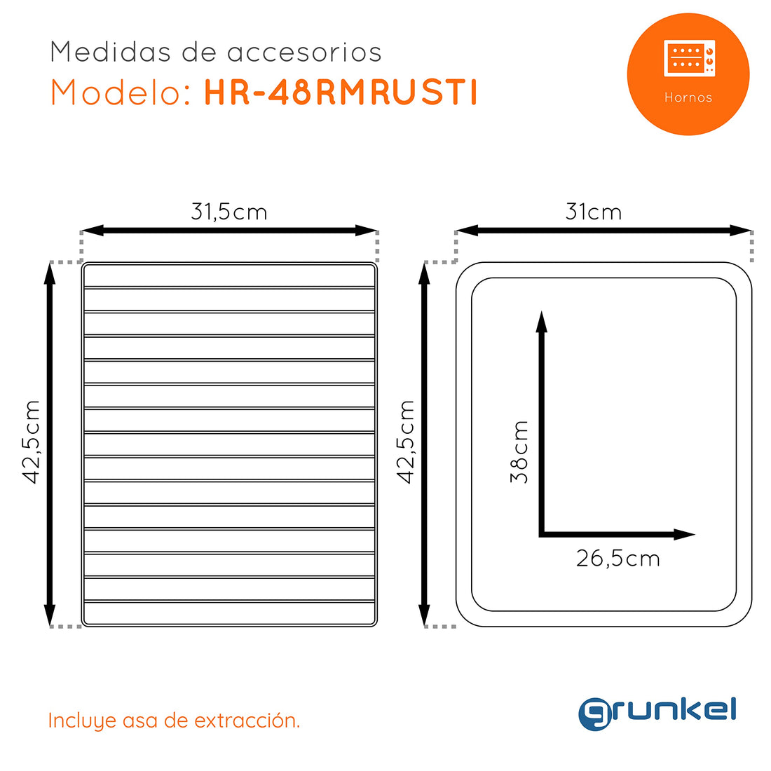 Grunkel HR-48RMRUSTI Horno Sobremesa 48L, Rustidor, 3 Modos Calor, 230ºC, Negro