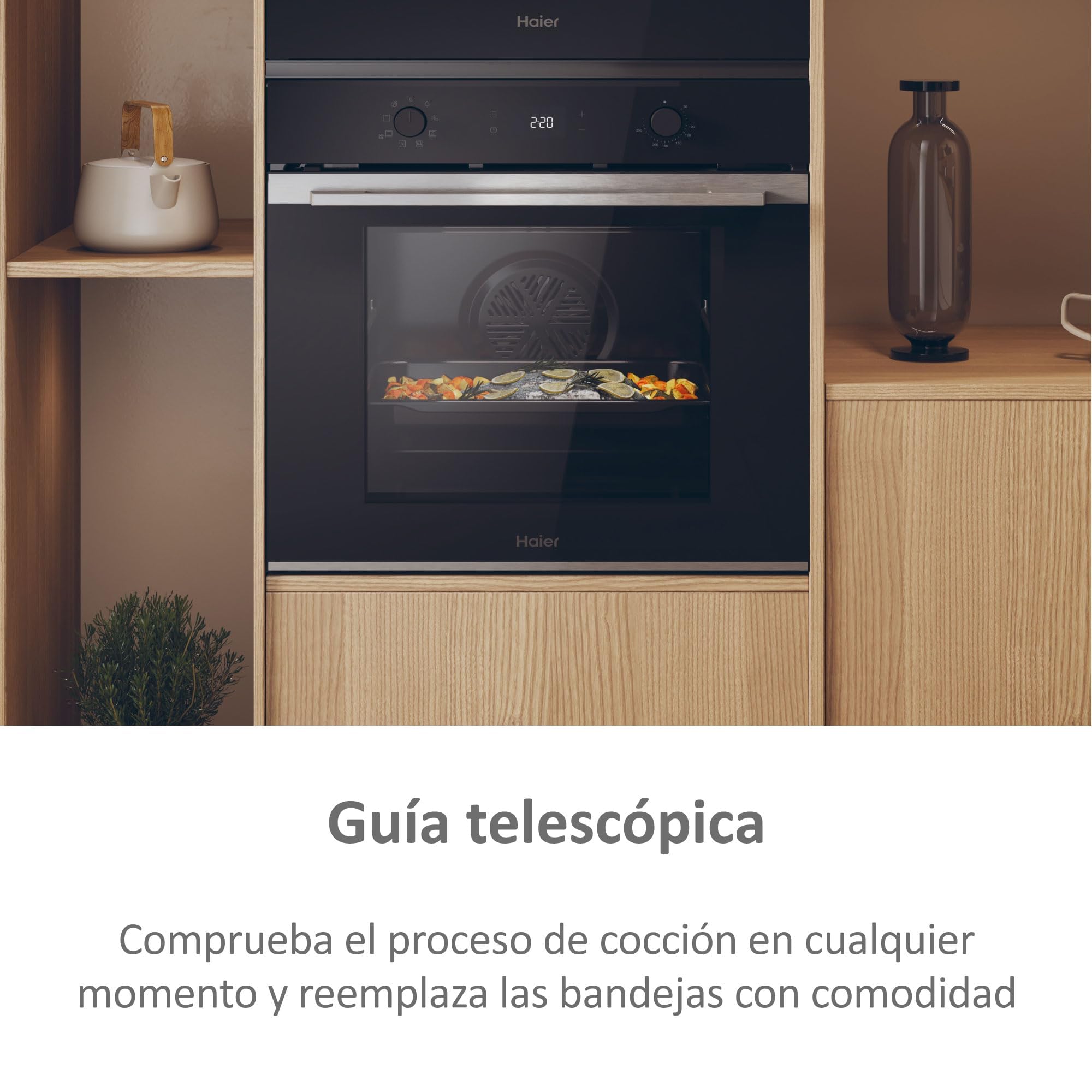 Haier H6 ID2P3T1HTX Horno Hidrolítico 78L, 9 Funciones, Display Táctil, Negro/Inox