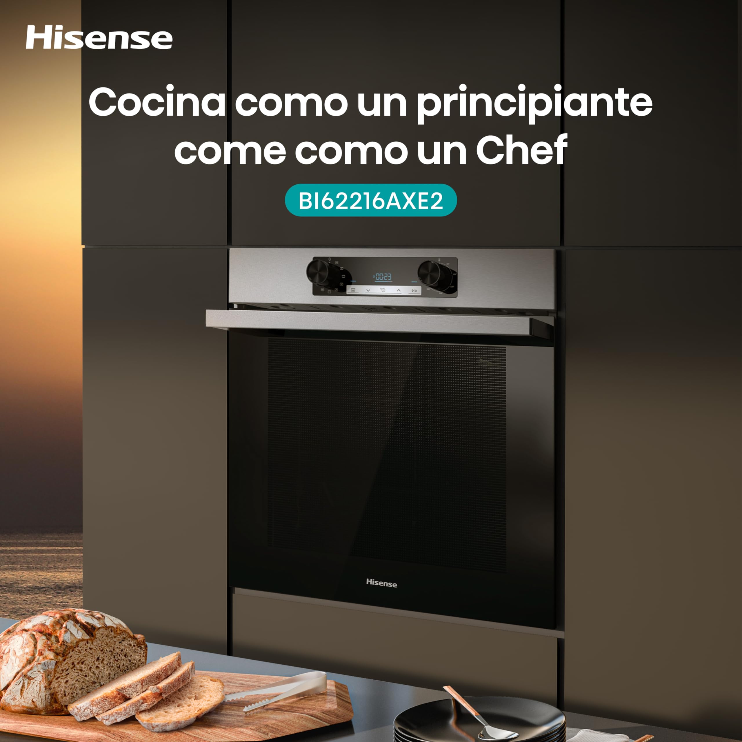 Hisense BI62216AXE2 Horno Hidrolítico 77L, 5 Cocción Simultánea, Guía Telescópica, Inox