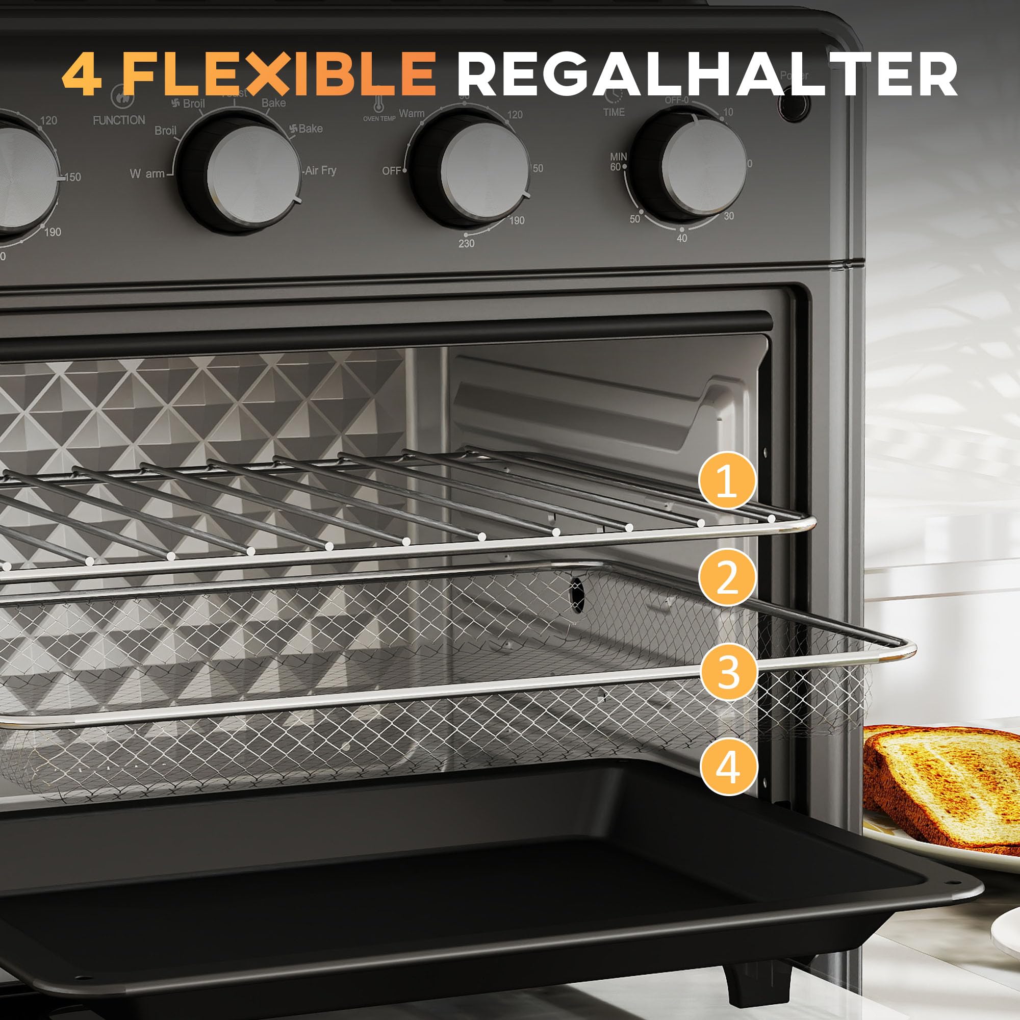 HOMCOM Horno Sobremesa 30L, 1600W, Freidora de Aire, 7 Modos, Temporizador, Negro