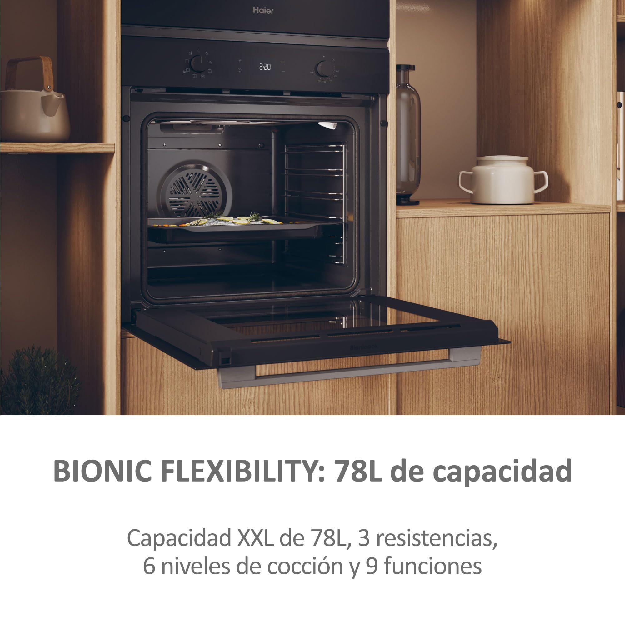 Haier H6 ID2P3T1HTX Horno Hidrolítico 78L, 9 Funciones, Display Táctil, Negro/Inox