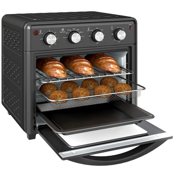 HOMCOM Horno Sobremesa 30L, 1600W, Freidora de Aire, 7 Modos, Temporizador, Negro
